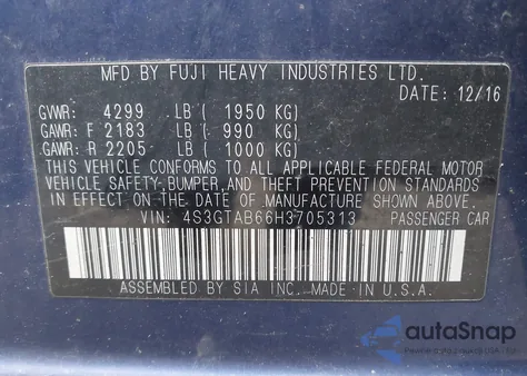 2017 Subaru Impreza 2.0I Premium z USA, uszkodzony, nr VIN 4S3GTAB66H3705313